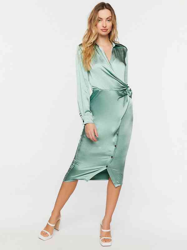 green emerald velvet dress Forever 21 Green Off Shoulder Ruffle Tie Long Sleeve Elastic Waist Min –  Brie main image 1
