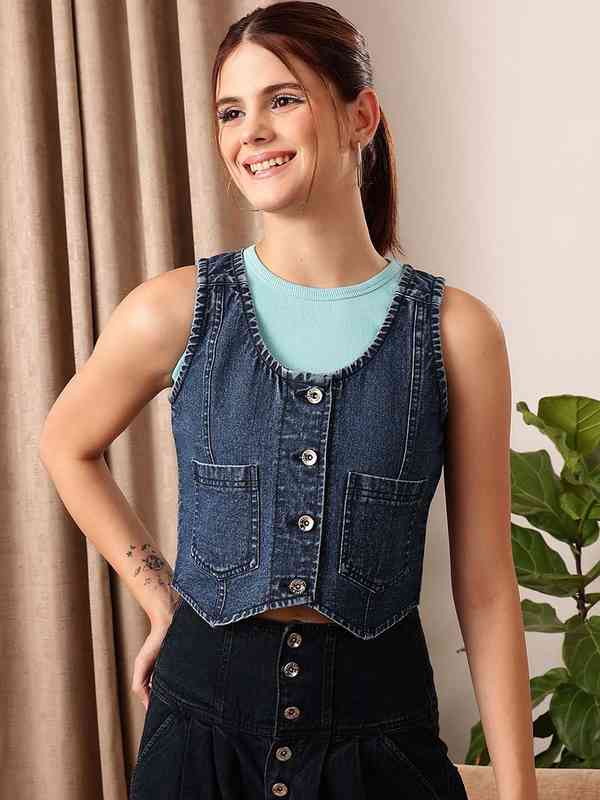 Sleeveless Denim Jacket Half Ladies Jeans Blue Denim Jeans