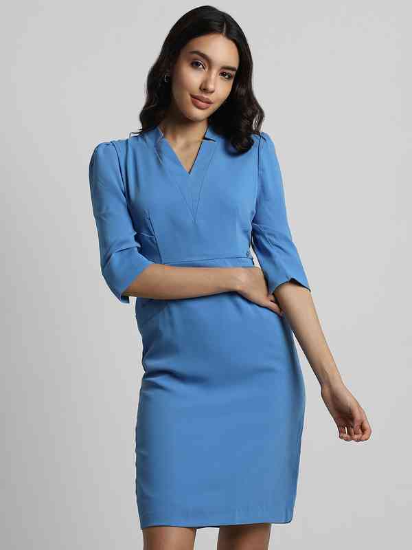 Allen Solly Women Blue Solid Sheath Dress - Buy Allen Solly Women Blue  Solid Sheath Dress online in India