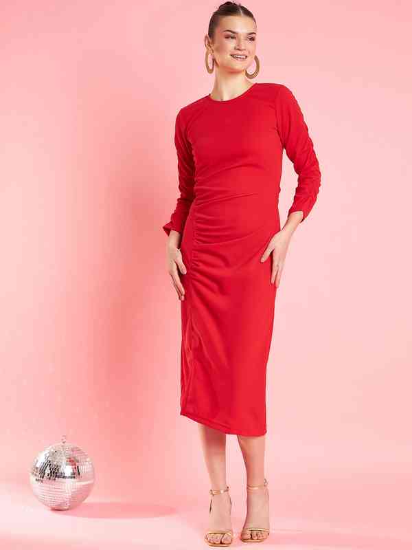 black bodycon silk dress ONE SLEEVE RED SLIT BODYCON DRESS – Minnies Boutique