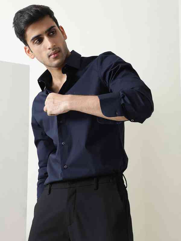 Navy Blue Blue Shirt Men - Buy Navy Blue Blue Shirt Men online in India