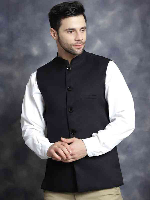 Veste Sans Manche Homme Atasi Dark Blue Paisley Printed Nehru