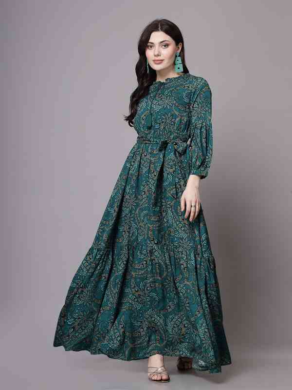 green maxi dress online india Buy Bunaai Mylah Green Cotton Maxi Dress For Women Online