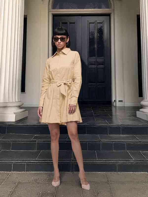 corsage for beige dress HAPPY CLOTHING MELINA BEIGE A-LINE ORGANZA MINI DRESS