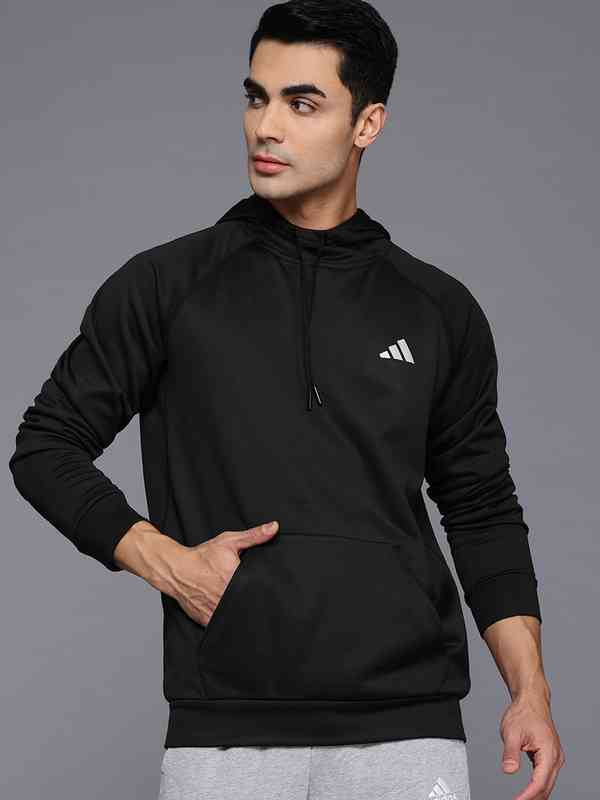 Adidas Men Black Solid Hooded Sweatshirt - Buy Adidas Men Black