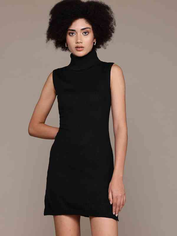 Black High Neck Bodycon Dress - Buy Black High Neck Bodycon Dress online in  India