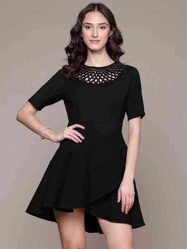 ritu kumar black embroidered dress RI Ritu Kumar Black Floral Embroidered Dress main image 1