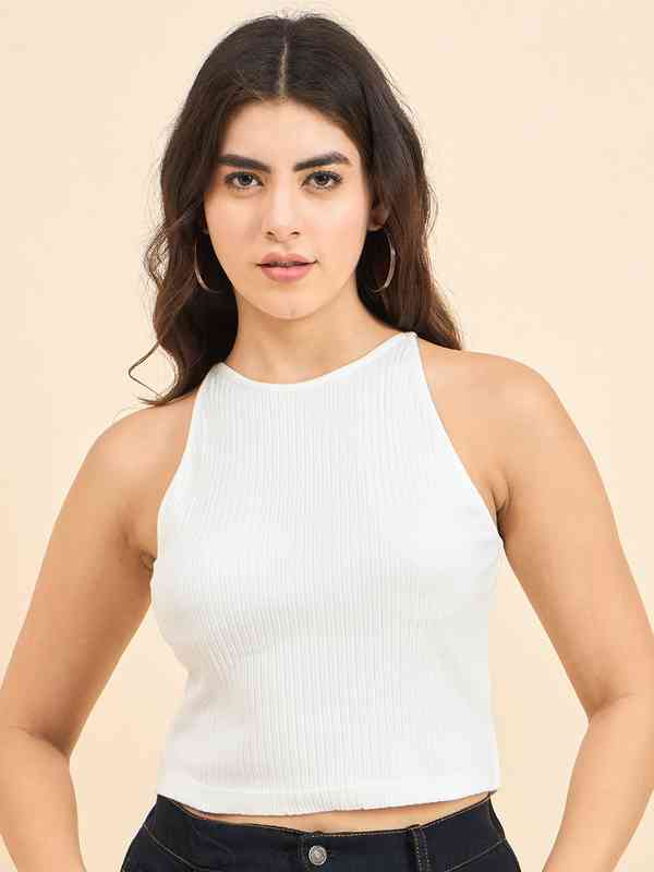 And White Solid Tank Top - Buy And White Solid Tank Top online in