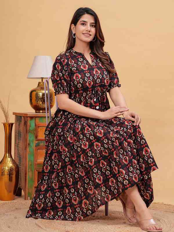 Nayo Black Printed Layered Maxi Dress - Buy Nayo Black Printed Layered Maxi  Dress online in India