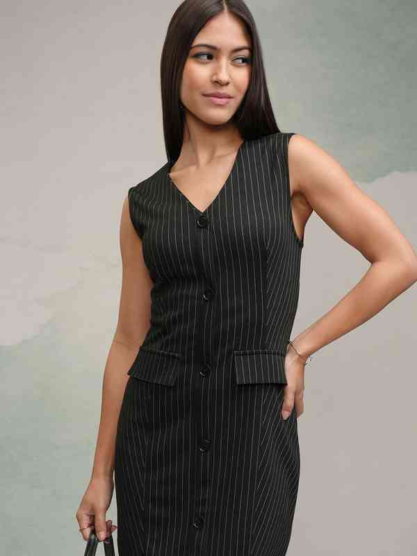 ANDRESD】pinstripe sleeveless dress pinstripe sleeveless bustier