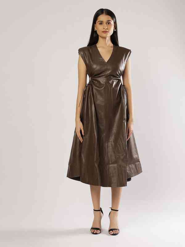 leather maroon dress Lila Burgundy Faux Leather Plunge-Neck Maxi Dress With Split – Club L  London