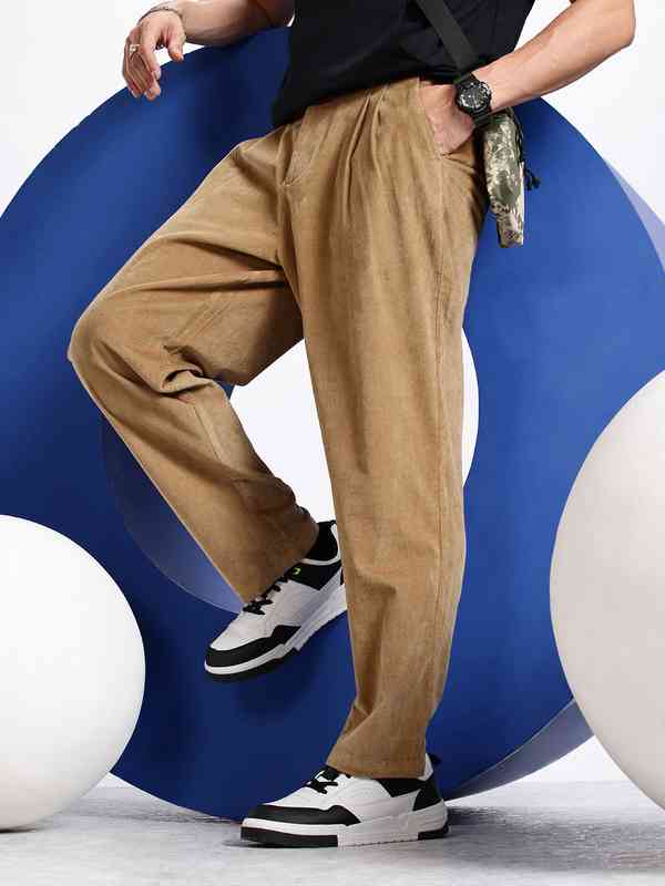 Khaki Men Casual Trousers Corduroy - Buy Khaki Men Casual Trousers