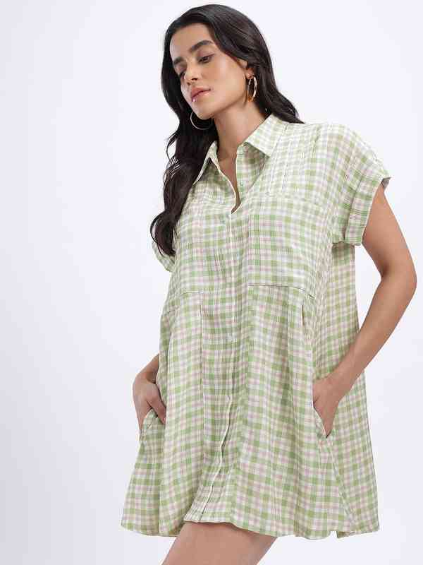 sheller flocky check long shirt dress 美品 sheller flocky check long shirt dress