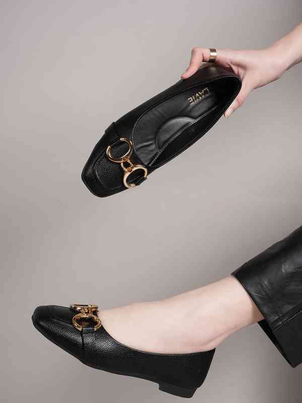 Belletic Plain Black Work Flats – Slip-On Grandma Shoes, Walking Flats For Women (Sizes 3-46, Pointed Toe, Breathable)