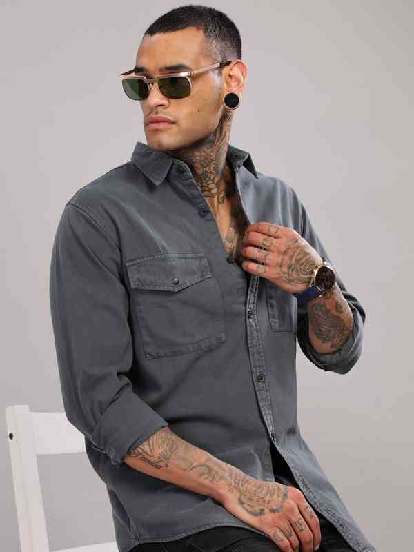 Grey Denim Shirt - Buy Grey Denim Shirt online in India