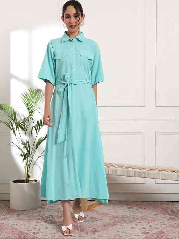 knee length dresses for ladies Maxi Linen Dress Agra in White