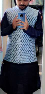 Buy DEYANN Men Navy Blue Solid Kurta With Pyjamas Nehru Jacket