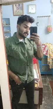 Olive Green Solid Denim Jacket 