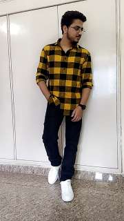 Black and yellow plaid shirt mens Clearance