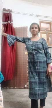 Libas Checked Symmetrical Kurta in Military Green & Black Libas Checked Symmetrical Kurta in Military Green & Black
