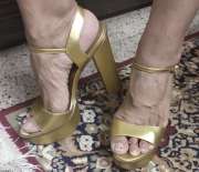 Buy CHARLES KEITH Women Gold Toned Solid Platform Heels Heels