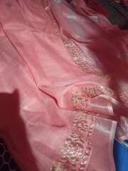 Buy Mitera Peach Coloured Solid Linen Blend Saree Sarees for