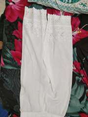 Buy ZOLA Cream Pure Cotton Solid Ankle Length Straight Trouser with  Schiffli Lace On Hems at