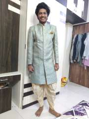 Buy DEYANN Men Blue Cream Coloured Sherwani With Dhoti Pants