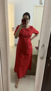 Jaipur Kurti Red Pure Cotton Midi A-Line Dress - Absolutely Desi