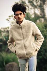 H&m men beige regular fit faux shearling jacket Clearance