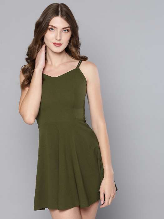 Buy Veni Vidi Vici Women Olive Green Solid Fit And Flare Dress - Dresses  for Women 10054849