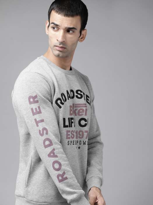 SAVE 1005 on Roadster Men Grey Melange Black Printed