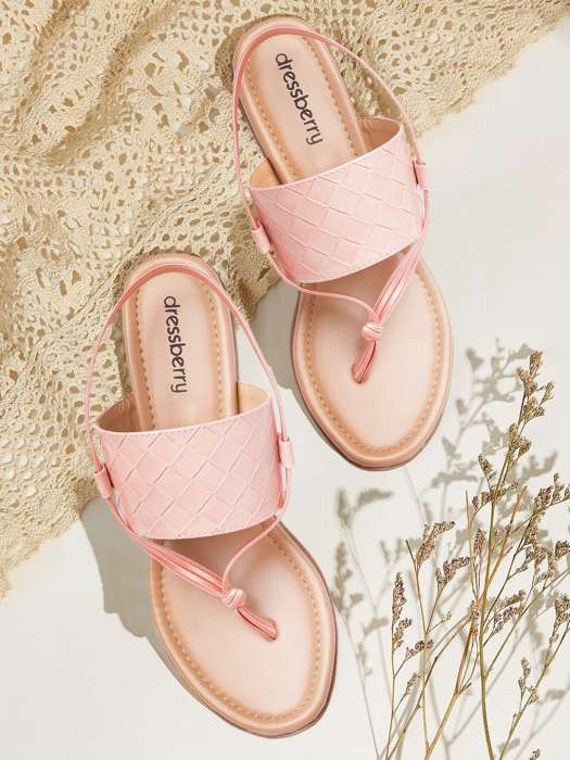 Buy DressBerry DressBerry Women Pink Basketweave Textured Open Toe