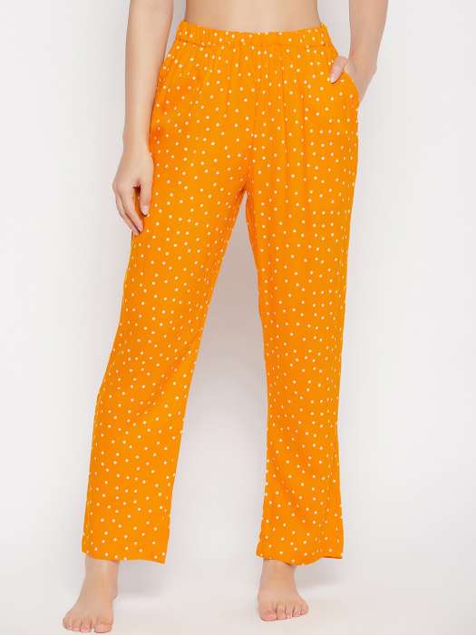 SAVE ₹819 on Clovia Women Orange & White Printed Cotton Lounge Pants