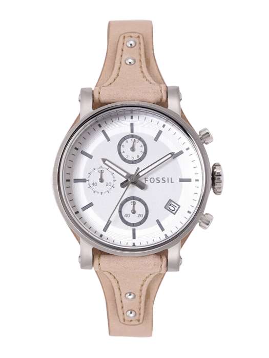 Buy Fossil Women Silver Toned Dial Leather Strap Analogue