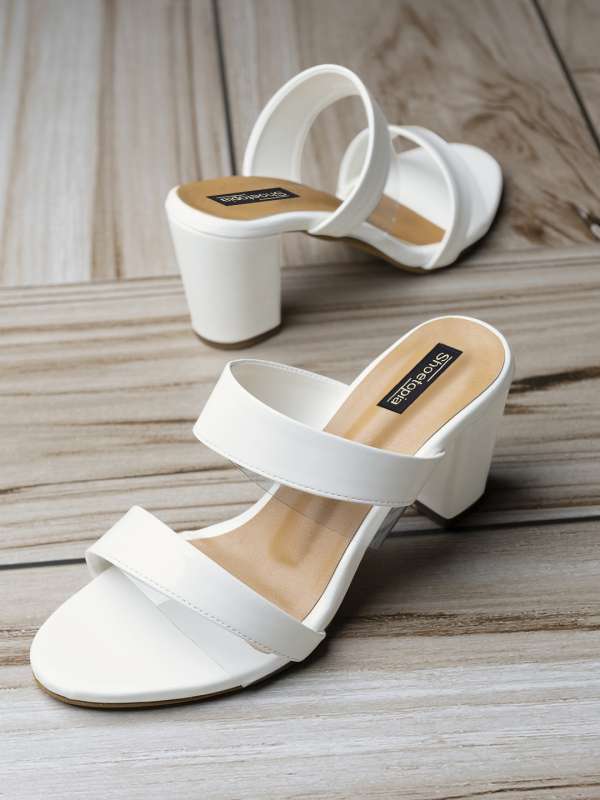 White short block heels cheap