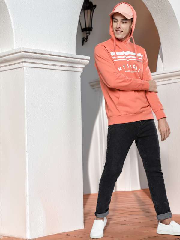 Peach Men Sweatshirts Hooded Mast Harbour Buy Peach Men Sweatshirts Hooded Mast Harbour online in India