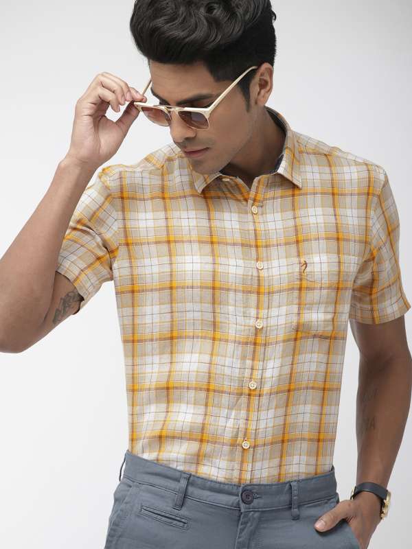 Indian Terrain Shirts Indian Terrain Yellow Slim Fit Linen Casual