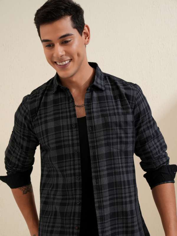 Black check shirt mens india top