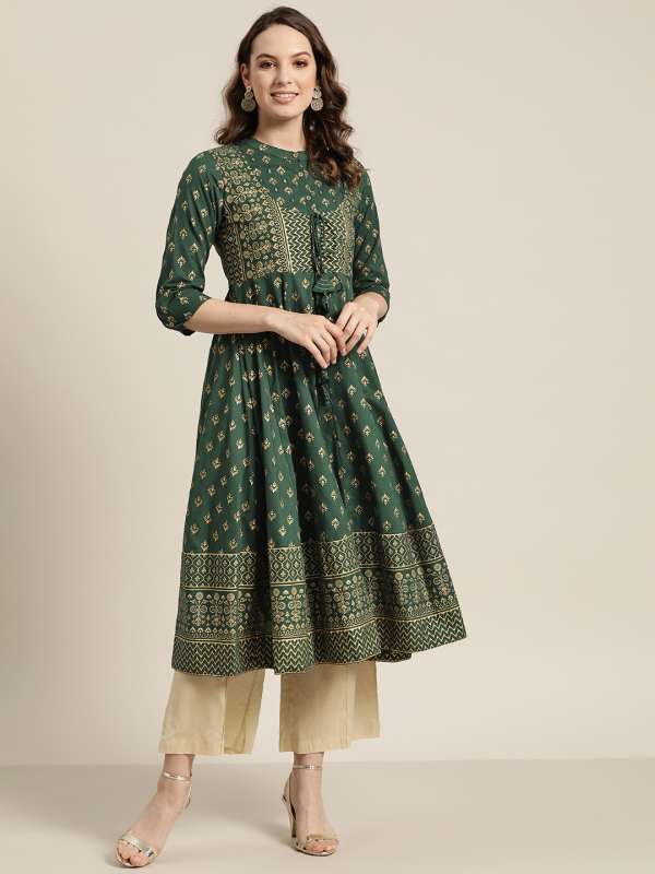 Sangria Yellow Green Printed Anarkali Kurta 7466114.htm Buy