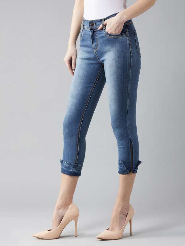 DOLCE CRUDO Navy Skinny Fit Capri Jeans