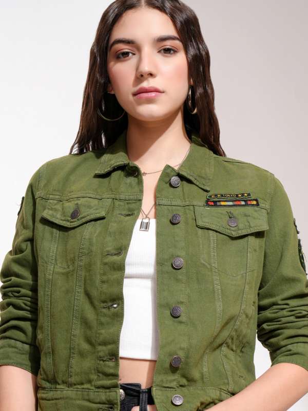 Olive green jean jacket womens online