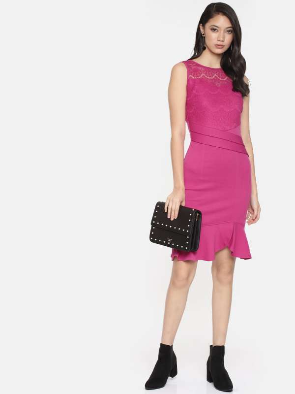 Miss Chase Maroon Lace Sheath Dress