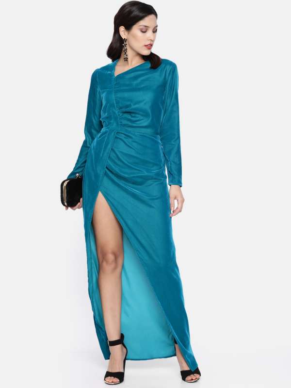 teal blue long dress