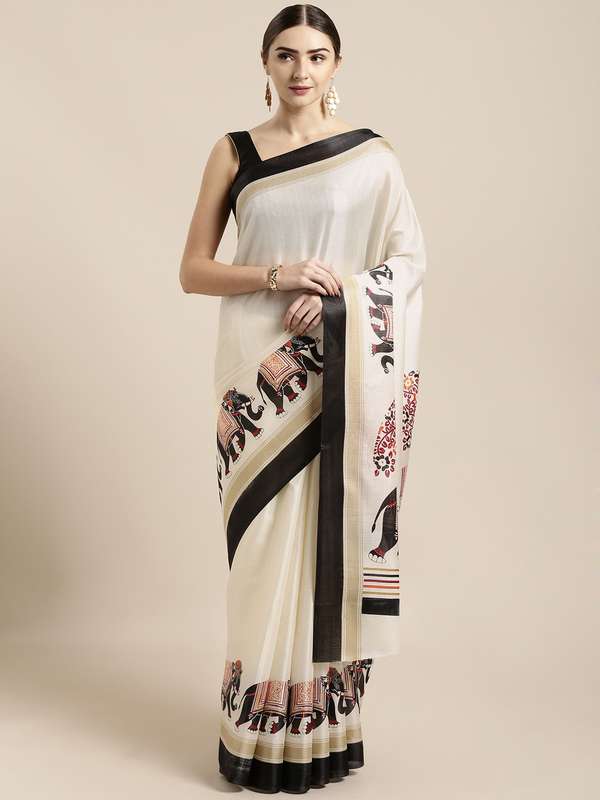Myntra white saree Clearance