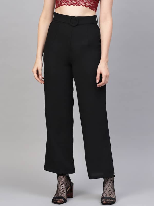 Buy W Women Black Solid Regular Fit Parallel Trousers  Trousers for Women  7736676  Myntra