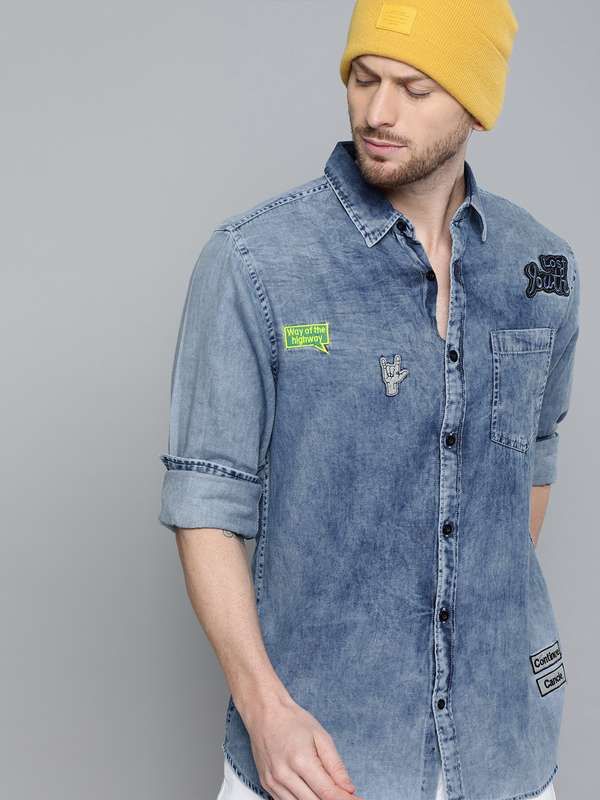 Denim shirts for men myntra clearance
