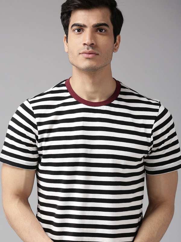 Black and white striped t shirt mens india cheap
