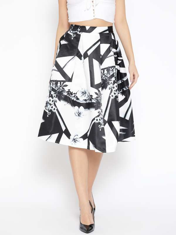LC Waikki Ladies Women A-line Shape Knee Length Floral Print Self-tie Belt Skirt