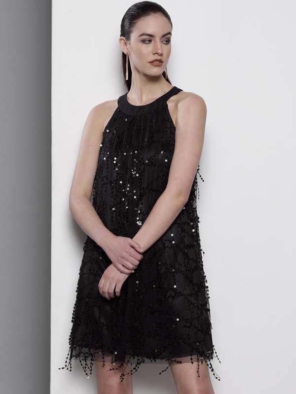 dorothy perkins black embellished shoulder shift dress